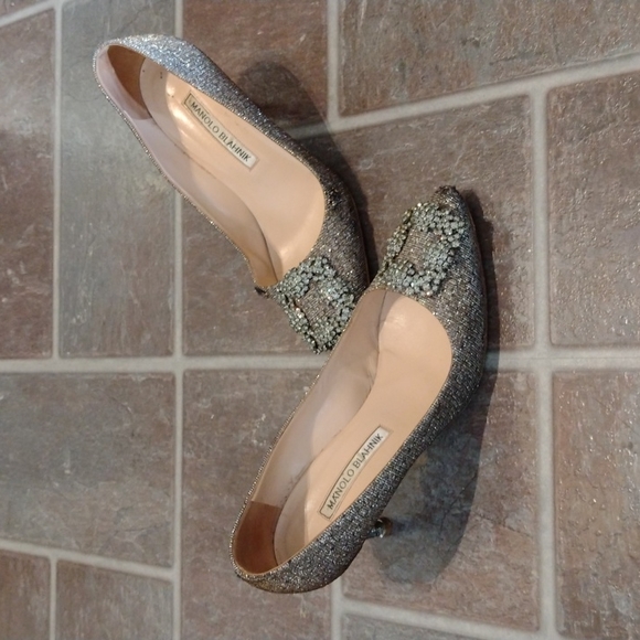 manolo blahnik hangisi crystal glitter pump heel size 36.5 size 6 - Picture 3 of 17